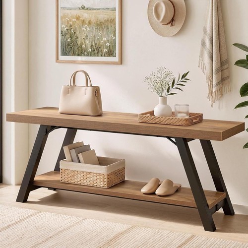 Entryway wood bench with - wood,